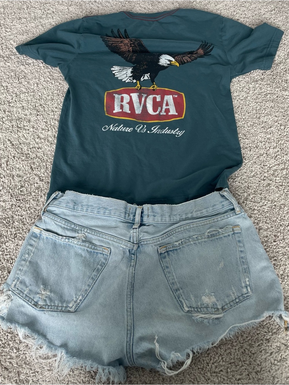 RVCA Teal Eagle Graphic Tee with Red Logo grunge moto skate surf vintage style